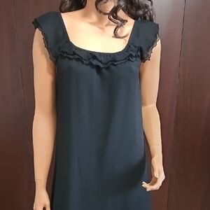 Chic Black Midi Dress with Ruffled Neckline
